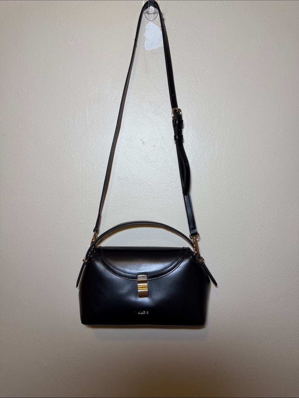 Aldo Black Leather Crossbody Satchel with Gold Accent